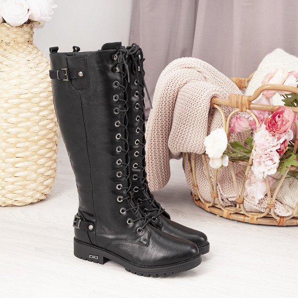 Schwarze Stiefel mit flachen Absätzen Kanuti - Footwear