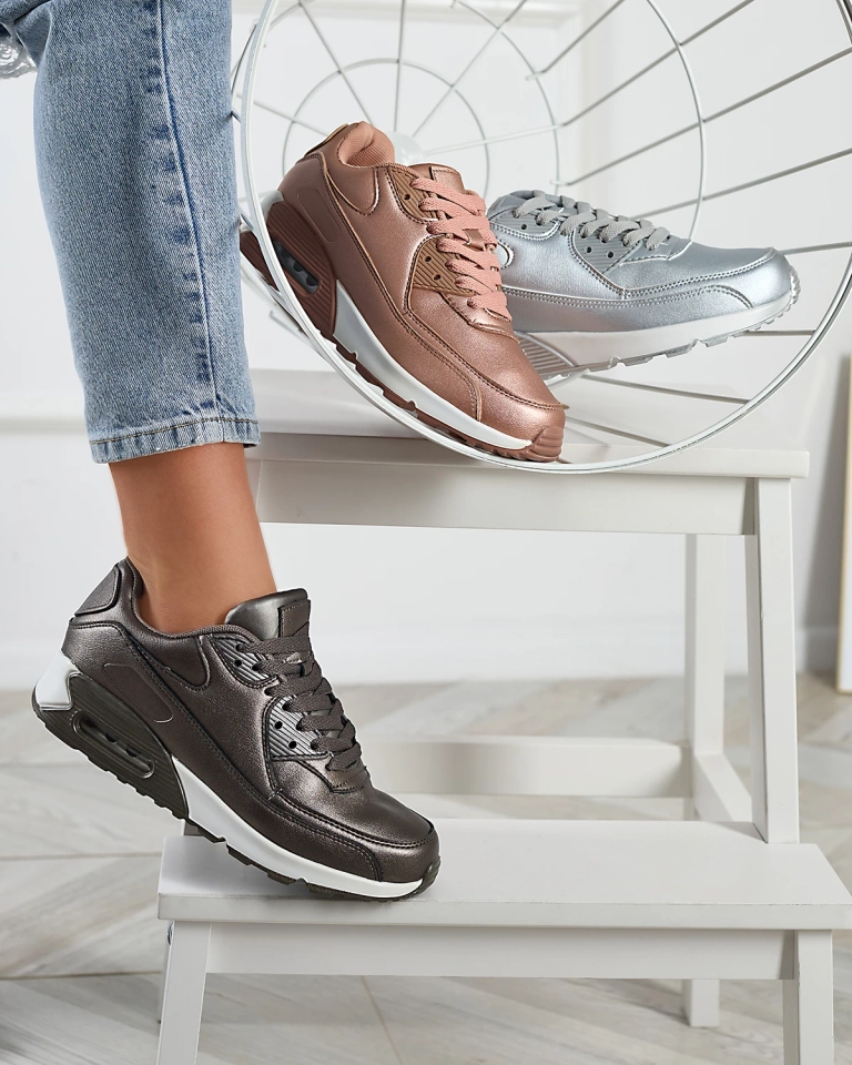 Silberfarbene Damen-Schnürschuhe Moteri - Footwear