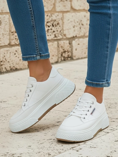 Damen Calypso Plateau Stoff Sneaker wei	 für Frühling und Sommer