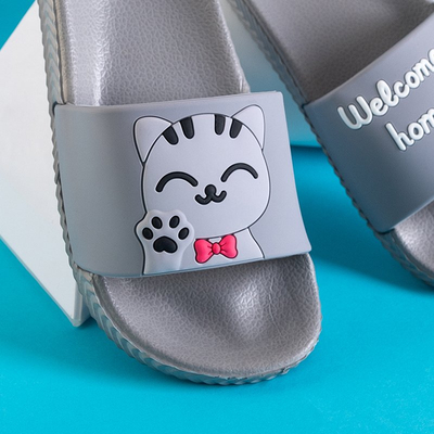 Graue Kinderhausschuhe mit Katze Keryn - Footwear