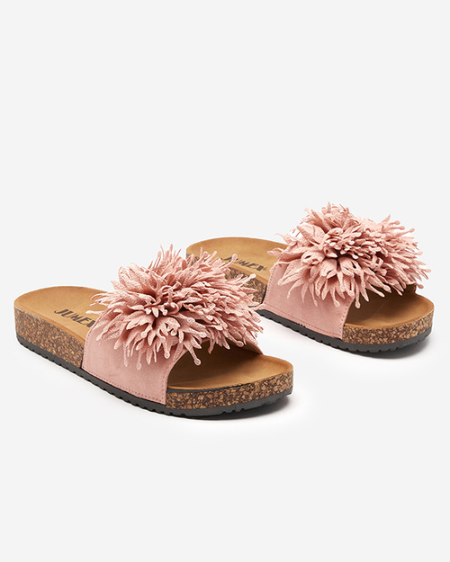 Damenhausschuhe mit Stoffverzierung in Pink Ailli- Footwear