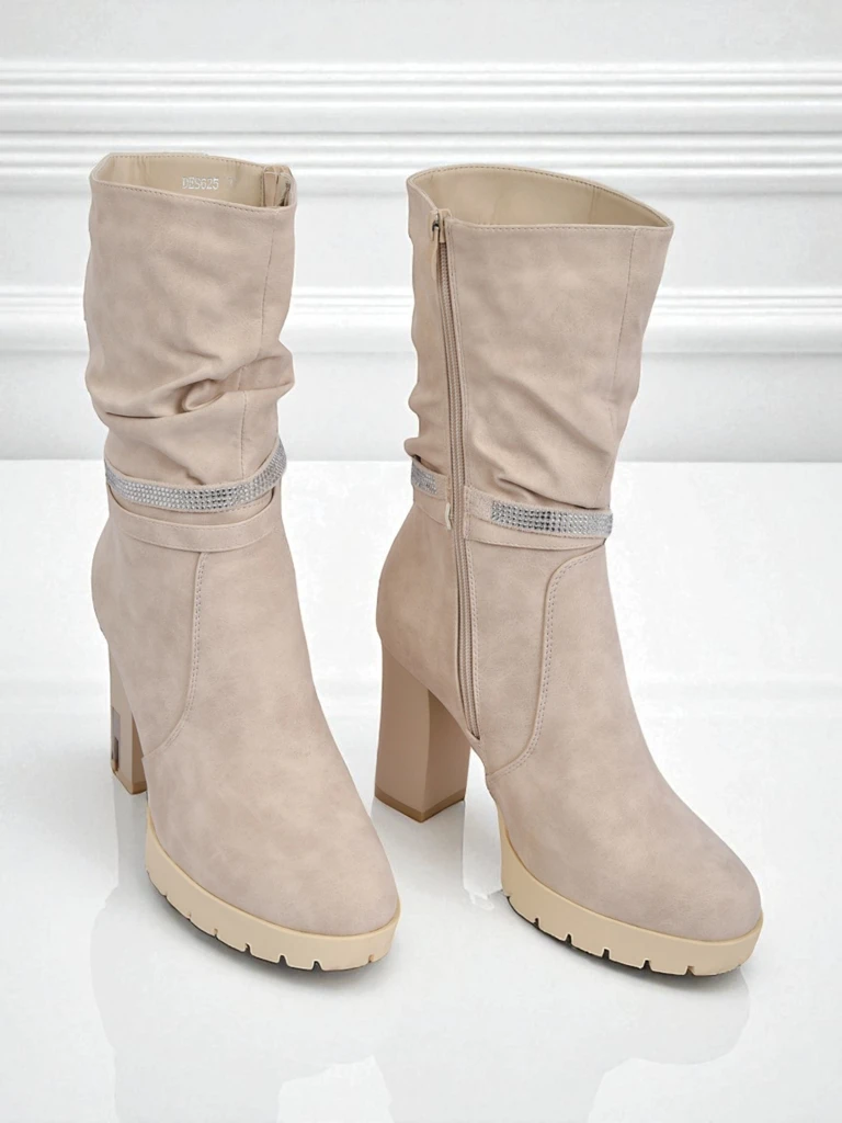 Matte Damen Stiefeletten mit Blockabsatz Ashen Bloom