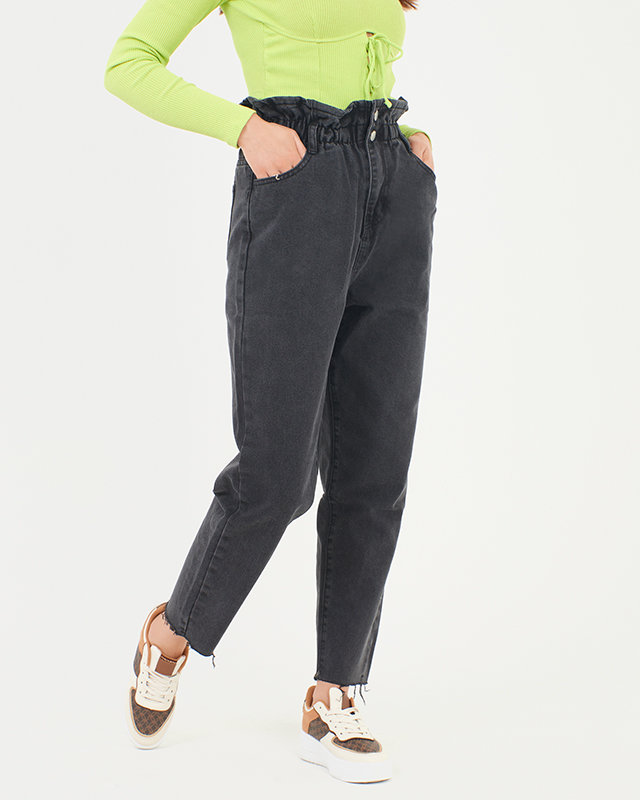 Schwarze Mom-Jeans mit hoher Taille und Paperbag für Damen - Kleidung
