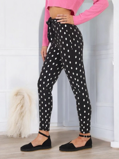Schwarze Damen Treggings mit silbernen Punkten - Kleidung