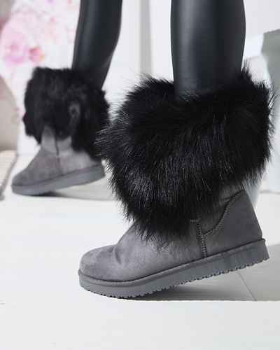 Graue Damen-Schneestiefel mit asymmetrischem Obermaterial und Pelz Vetora - Footwear
