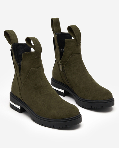 Dunkelgrüne Damenstiefel mit flachem Absatz Dezi - Schuhe