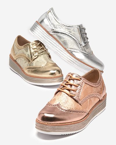 OUTLET Goldene Damenschuhe mit Einsätzen aus Schlangenleder Fin - Footwear