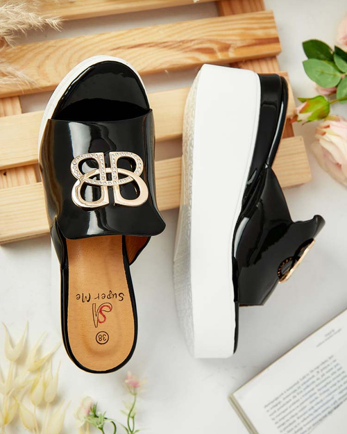 Royalfashion Лаковані жіночі шльопанці на підборах Sailla