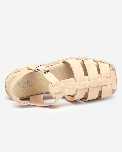 Beige Öko-Wildleder-Damensandalen auf der Keniso-Plattform - Schuhe