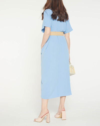 Blaues Oversize-Damenkleid mit Gürtel - Kleidung