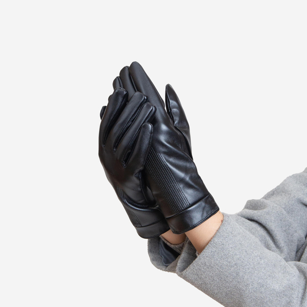 Schwarze klassische Damenhandschuhe mit Stickerei - Accessoires