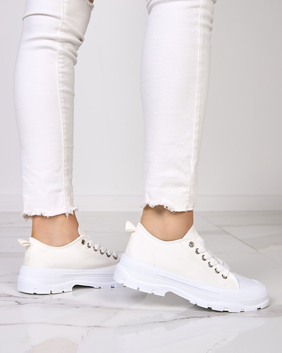 Weiße und ecrufarbene Damen-Sneakers mit höherer Sohle Mytiko - Schuhe