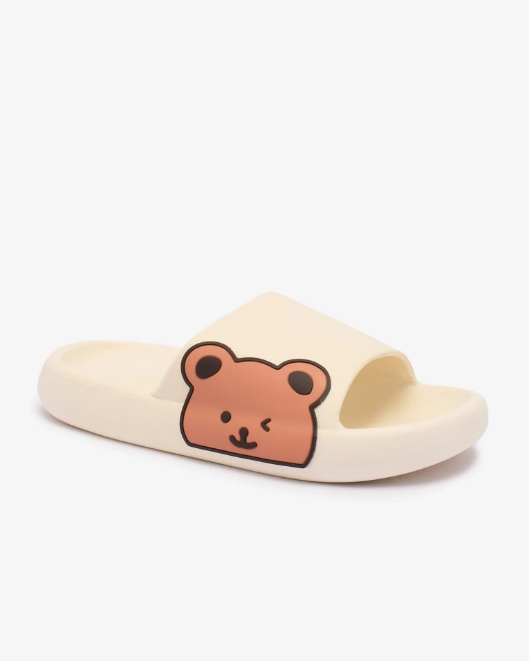 Royalfashion Weiße Damen-Gummi-Flip-Flops mit Teddybär Levekki