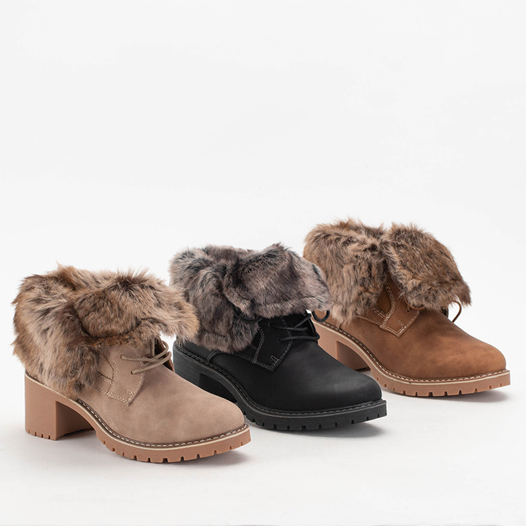 Schwarze Damen-Stiefeletten mit Schnürung auf niedrigem Pfosten Kalera - Schuhe