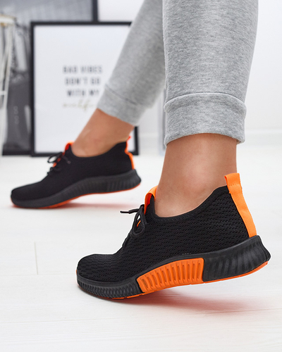 Schwarze Damen-Sportschuhe mit orangefarbenen Einsätzen Keteti - Schuhe