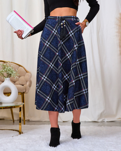 Royalfashion Grauer und roter langer karierter Damenrock