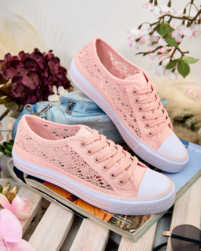 Rosa Damen-Sneakers Stoff Kalipso – Ajour-Sneakers mit flacher Sohle
