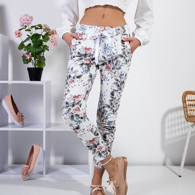 Weiße Blumenhose für Damen - Kleidung