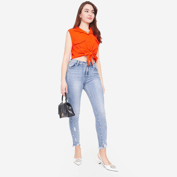 Orange Crop-Top-Bluse mit Knöpfen - Kleidung