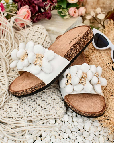 Royalfashion Damen Flip-Flops mit goldenen Teddybären und Blumen Isaralle