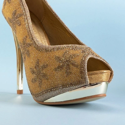 OUTLET Damen-High Heels aus Goldbrokat mit Zirkonia Yilla - Footwear
