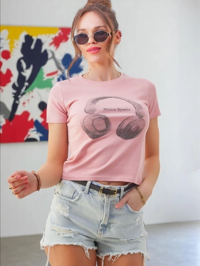 Royalfashion Damen T-Shirt aus Baumwolle mit Music Speaking Druck