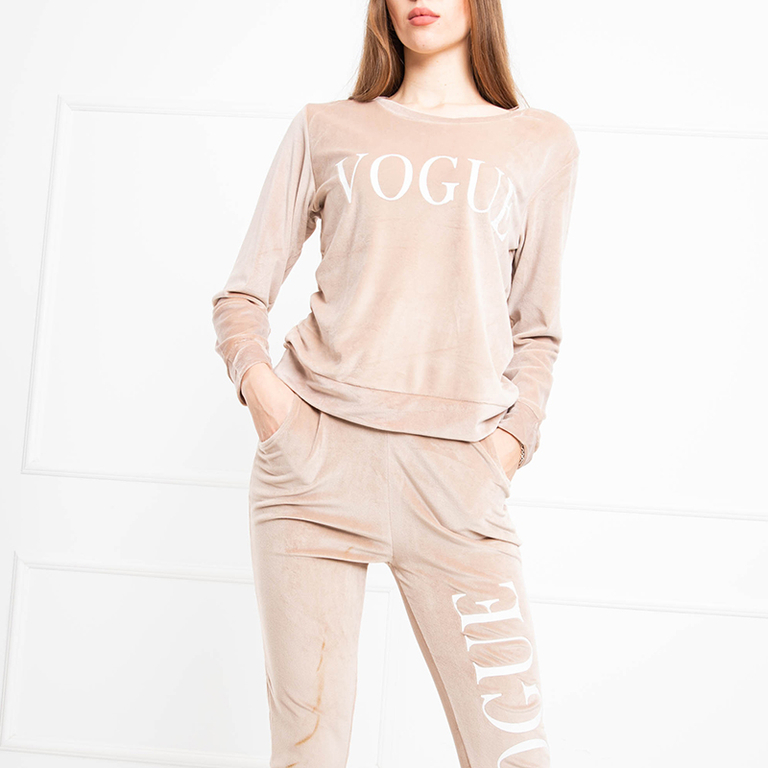 Beige Velours-Trainingsanzug-Set für Damen - Kleidung