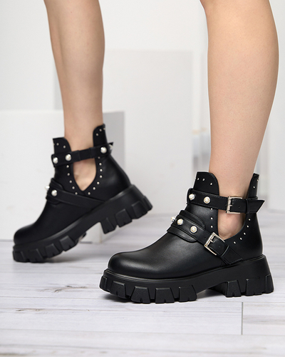 Schwarze Damenstiefel mit fester Sohle Itreff- Footwear