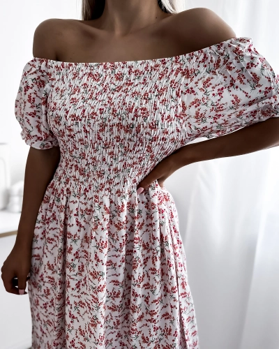 Weißes, geblümtes Damen-Midikleid - Kleidung