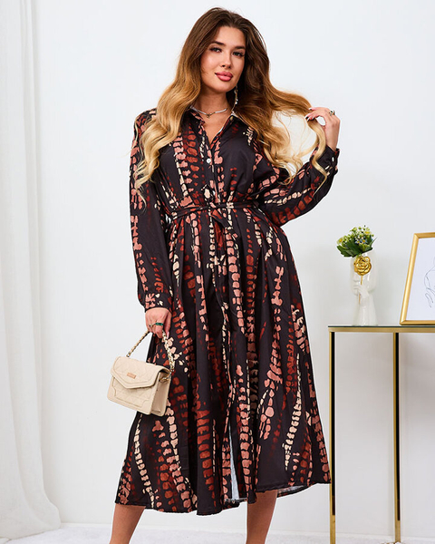 Royalfashion Чорно-коричнева візерунчаста жіноча максі-сукня
