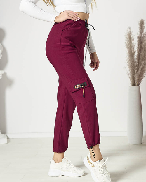 Бордові жіночі бойові штани з ланцюжком - Одяг