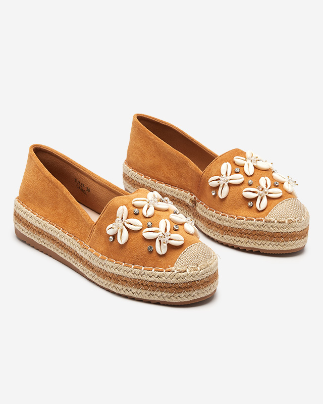 Hellbraune Damen-Espadrilles mit Izira-Dekorationen - Schuhe