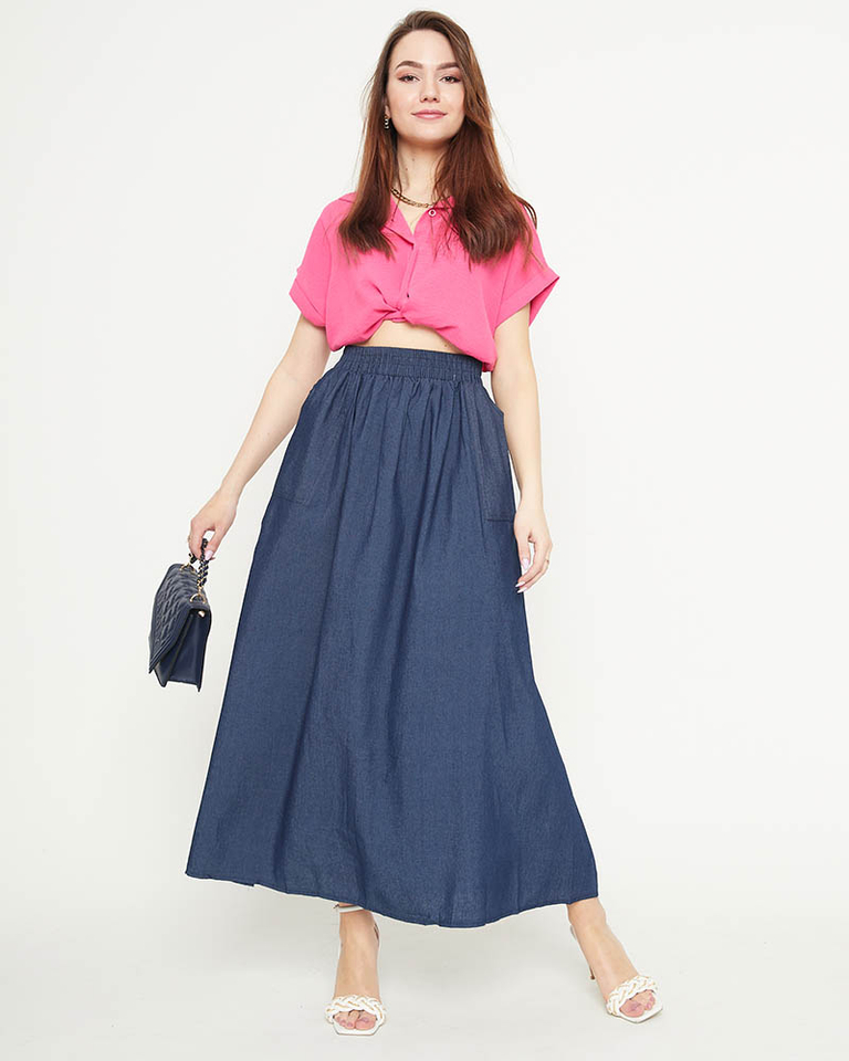 Marineblauer langer Damenrock mit Taschen - Kleidung