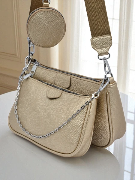 Goldene Calista Multi Handtasche aus Öko-Leder mit Kette und Tasche