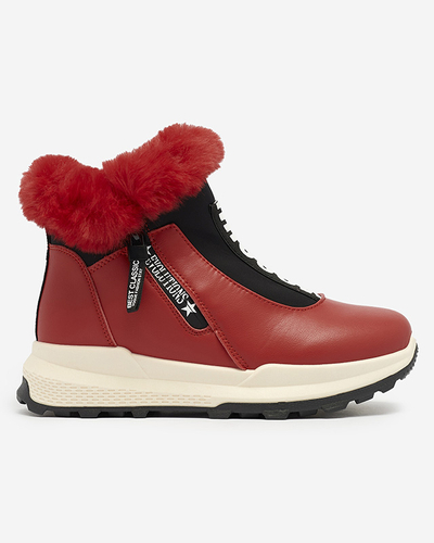 Rote isolierte Damenstiefel mit Fell Scherr- Footwear