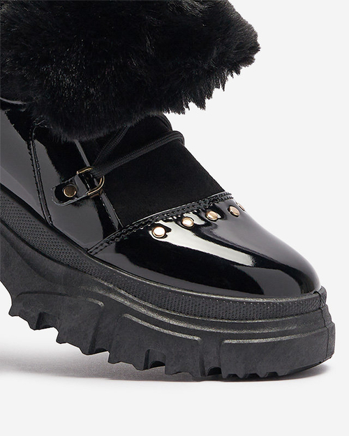 Чорні жіночі снігоступи на шнурівці Fentes- Взуття