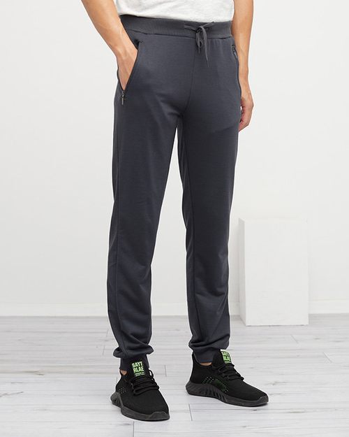 Темно-сірі чоловічі спортивні штани з кишенями на блискавці - Одяг