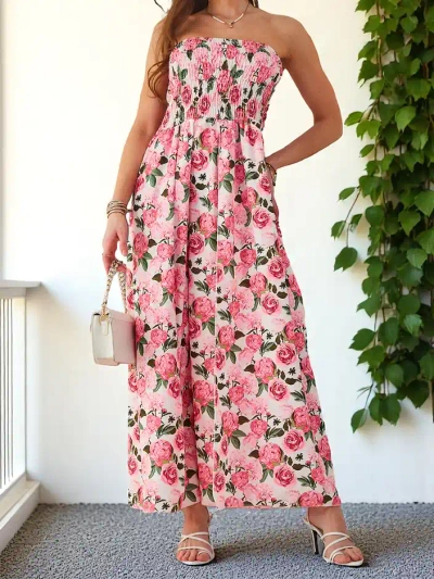 Royalfashion Gemustertes, ärmelloses Midi-Kleid für Frauen mit breitem elastischem Bündchen und Schlitzen am unteren Rand