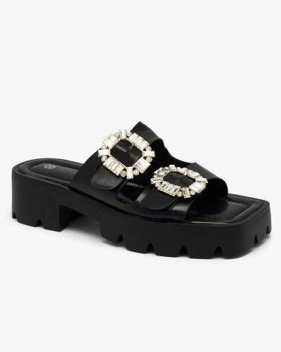 Royalfashion Black women's embellished Tireta heeled flip-flops