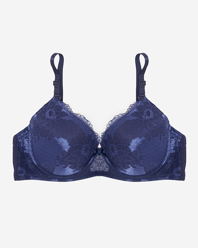 Marineblauer BH mit dekorativer Spitze - Unterwäsche