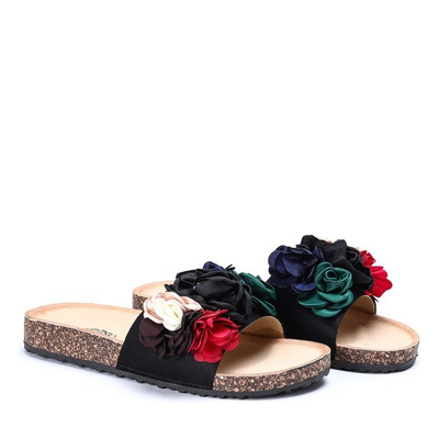 Schwarze Flip Flops mit dekorativen Blumen Vilena - Footwear