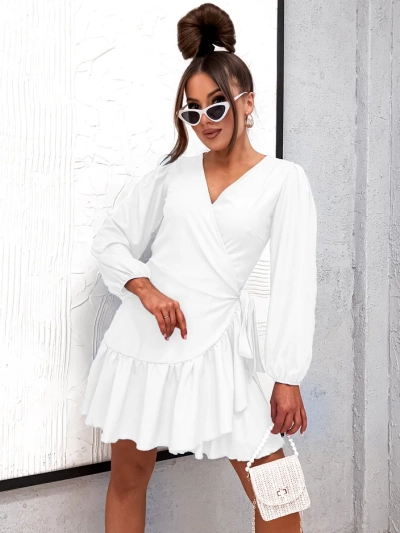 Royalfashion Damen Mini-Kleid mit Rüschen und Bindeband