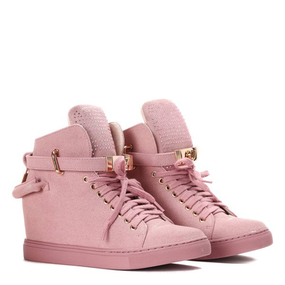 Różowe sneakersy z eko zamszu LU BOO - Obuwie