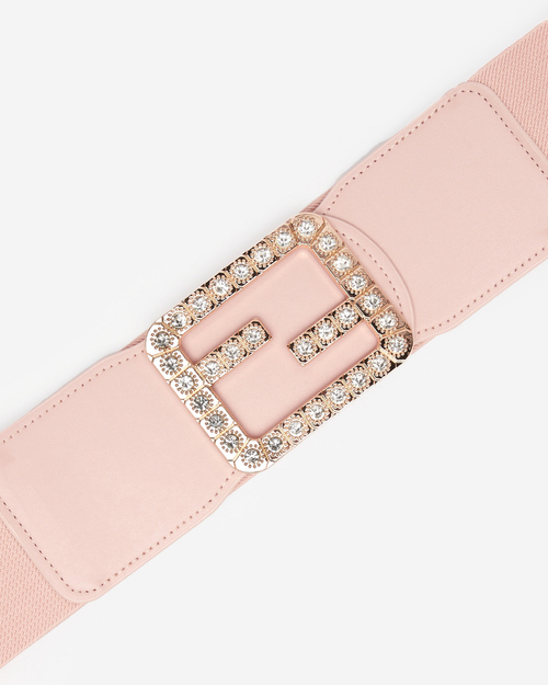 Рожевий широкий еластичний ремінь з цирконами