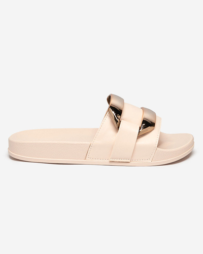 Beige Damenhausschuhe mit goldenem Serina-Ornament - Schuhe