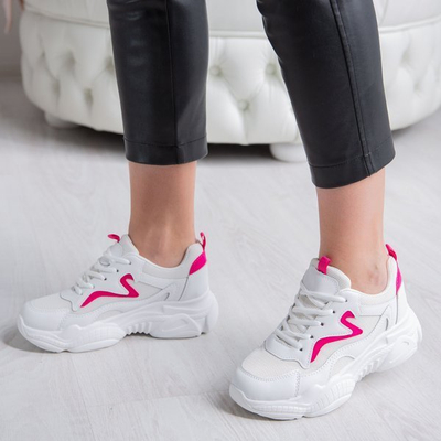 Weiße Papaschuhe mit pinkfarbenem Mia-Einsatz - Schuhe 1