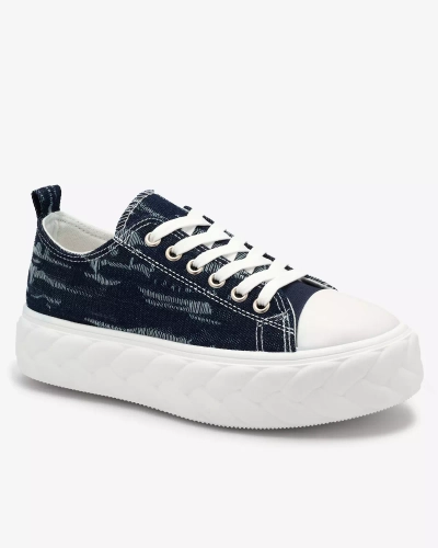 Royalfashion Marineblaue Damen Denim Sneakers mit geriebenem Nerolera