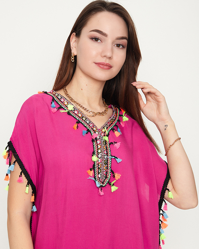 Rosa Sommer-Strand-Tunika für Damen mit Fransen - Kleidung