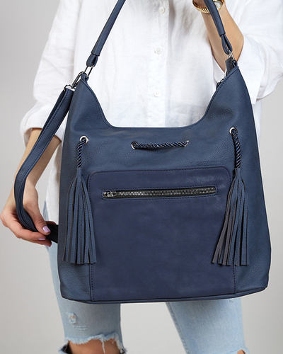 Marineblaue Shopper-Damentasche mit Kordelzug - Accessoires