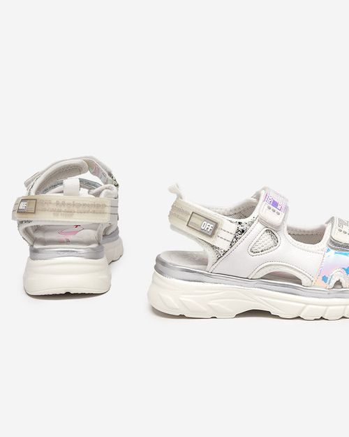 Біло-сріблясті дитячі босоніжки з різнокольоровими вставками Murino - Взуття